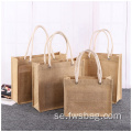 Livsmedelsaffärer Leverans Burlap Flax Natural Jute shoppingväska